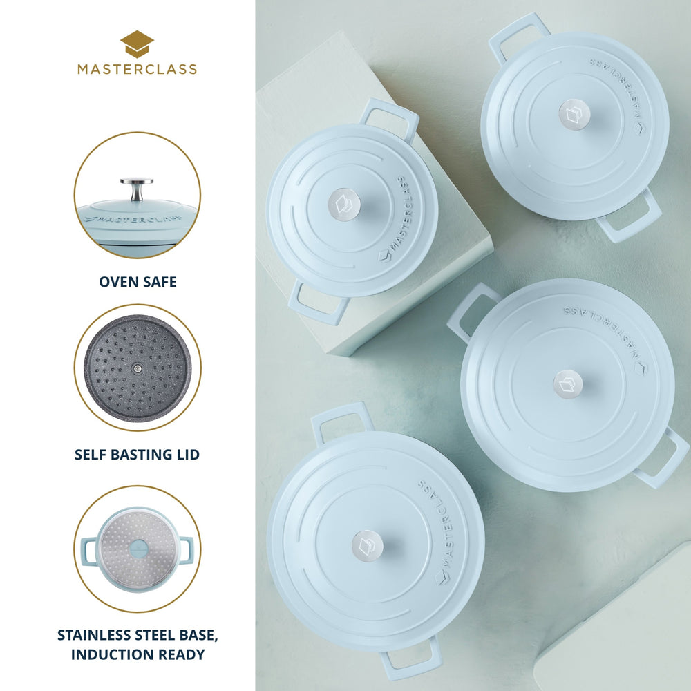 MasterClass Sky Blue Cast Aluminium Casserole Dish, 5L