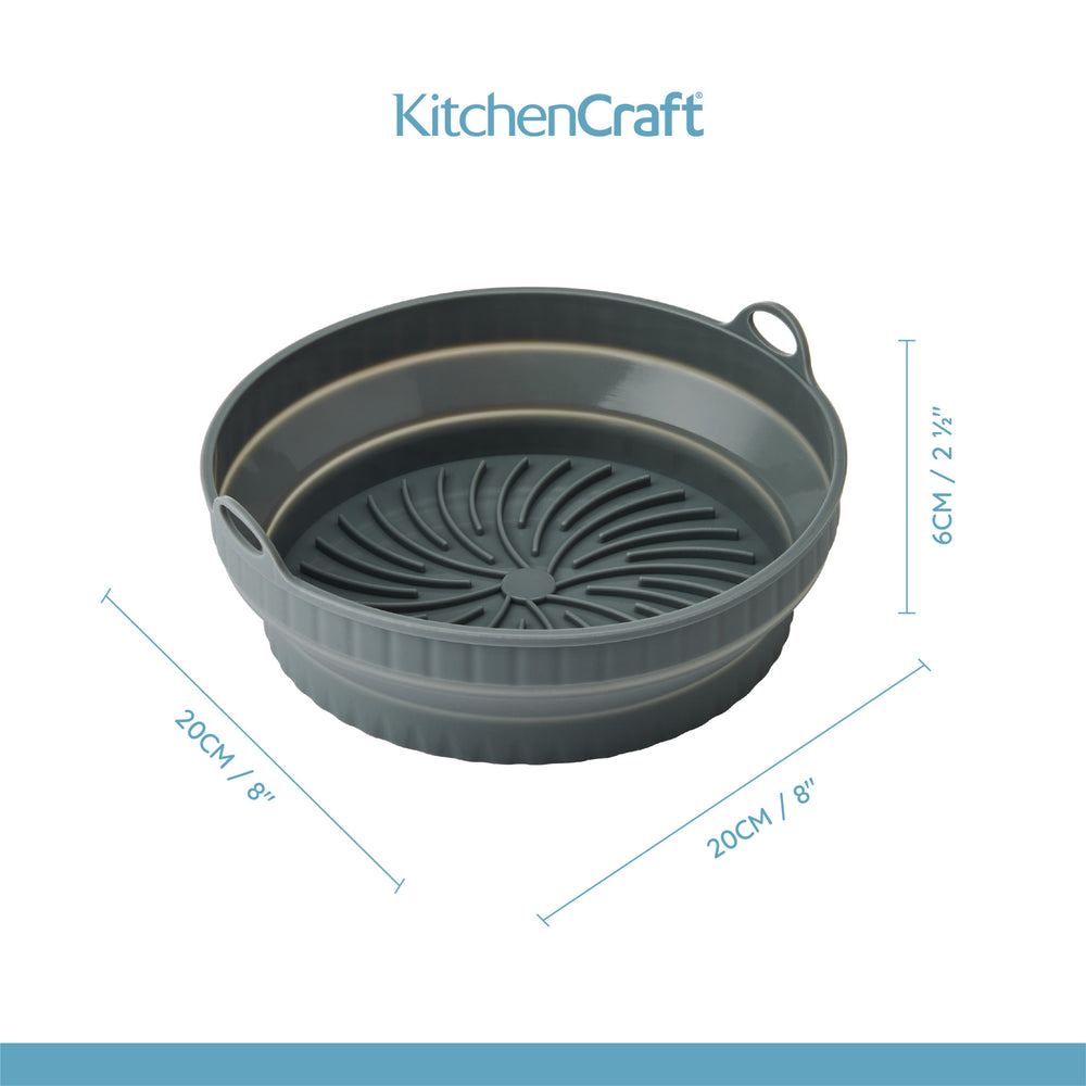 KitchenCraft Collapsible Air-Fryer Liner, Round, Silicone Liner, 20 x 20 x 6CM