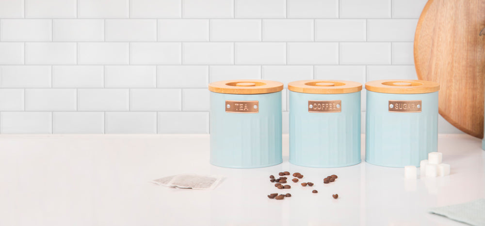 KitchenCraft Tea, Coffee and Sugar Canisters - 1 L, Light Blue, Set of 3