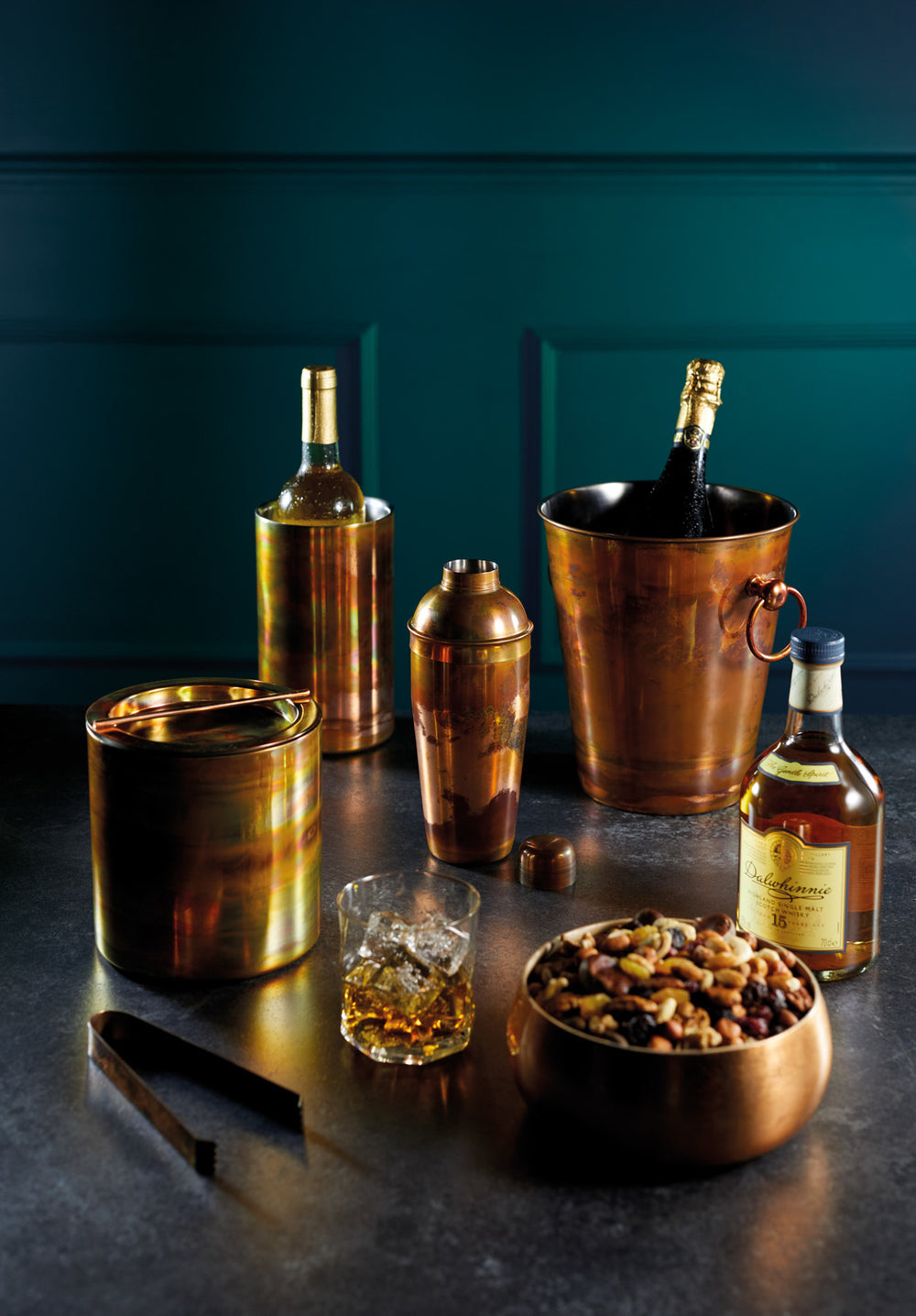 BarCraft Stainless Steel Iridescent Copper-Finish Cocktail Shaker with Built In Strainer