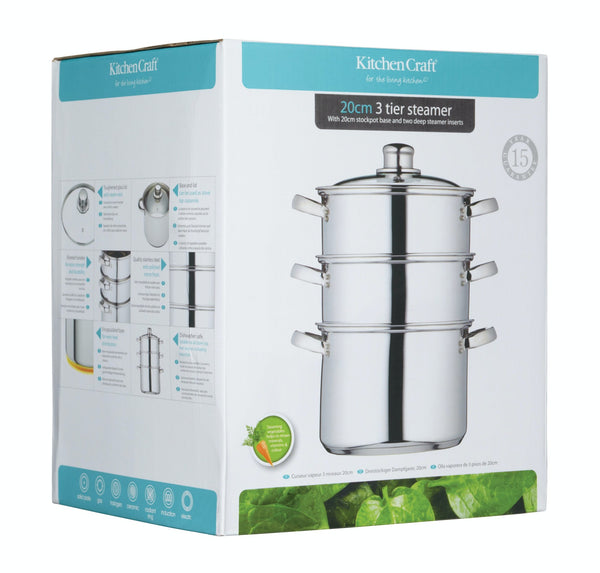 KitchenCraft Stainless Steel Three Tier Steamer, 20cm image 4