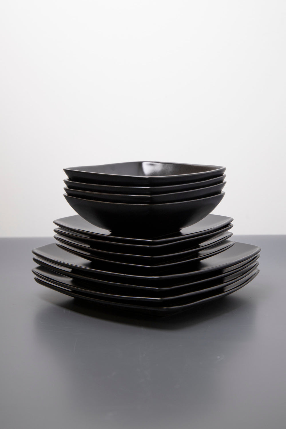 Creative Tops Raven 12 Piece Black Stoneware Square Dinner Set, Black, 12-Piece