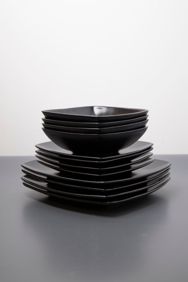 Creative Tops Raven 12 Piece Black Stoneware Square Dinner Set