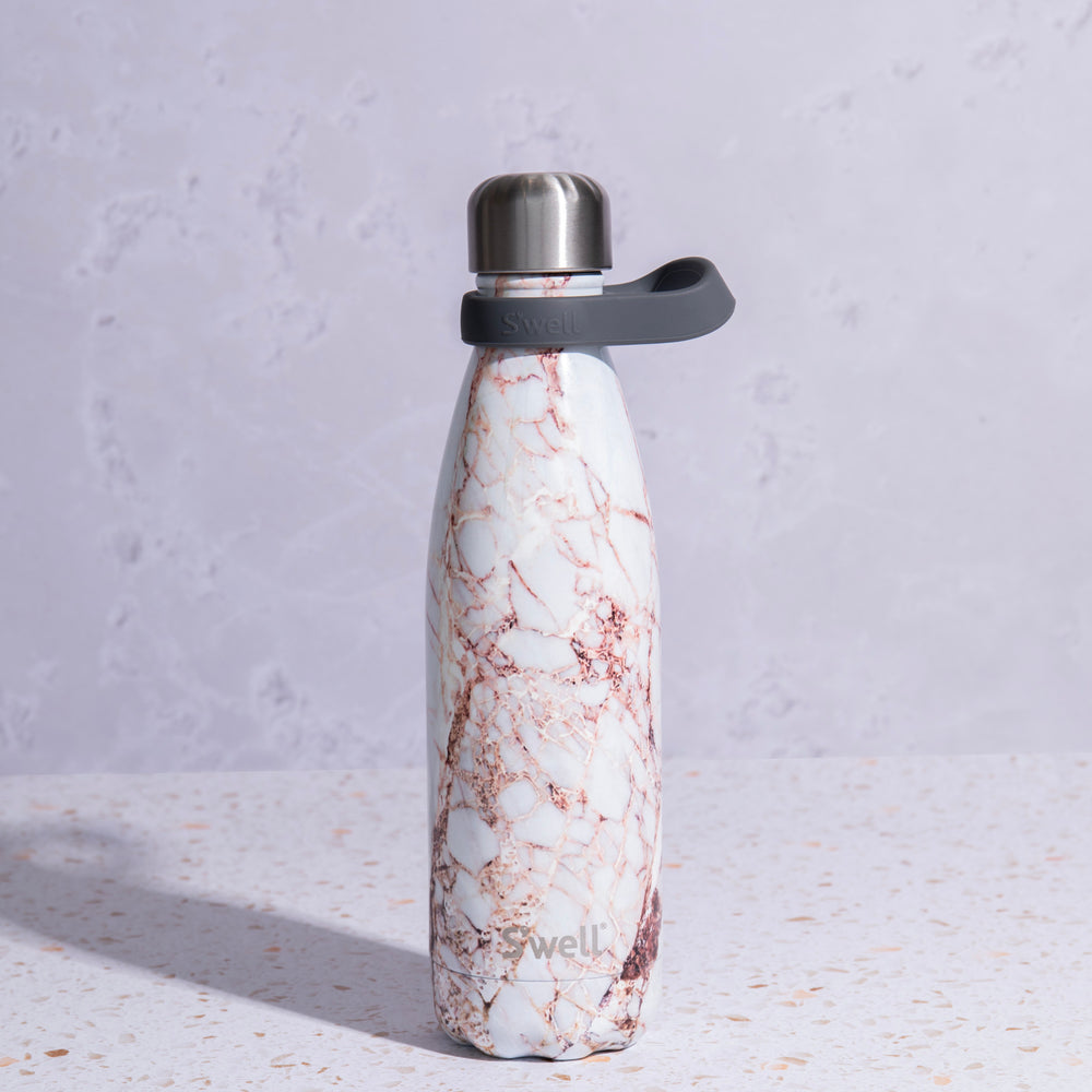 S'well 2pc Travel Bottle Set with Stainless Steel Water Bottle, 500ml, Calacatta Gold and Grey Bottle Handle