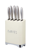 5pc Vanilla Cream Kitchenware Set including Five Stainless Steel Knives with a Metal Storage Block and Sink Tidy image 5