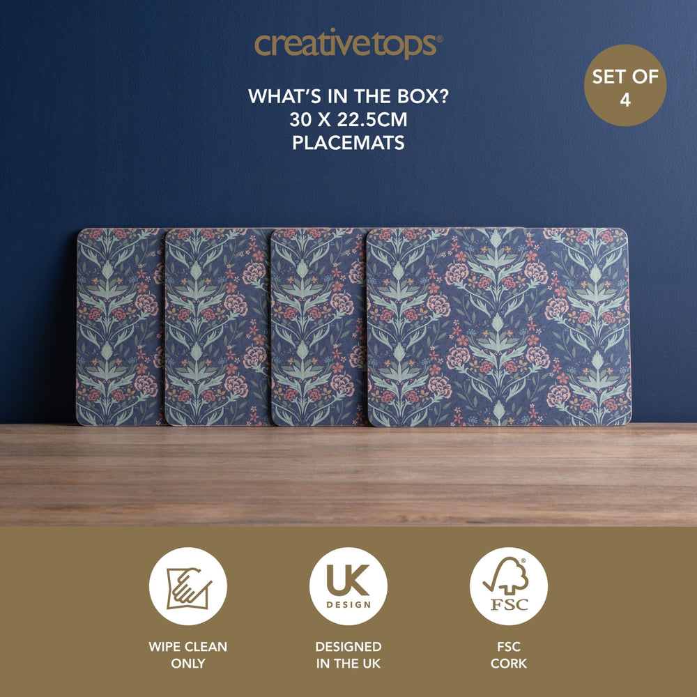 Creative Tops Arts & Crafts Rectangle Placemats Set Of 4 Blue, 30 x 22.5CM