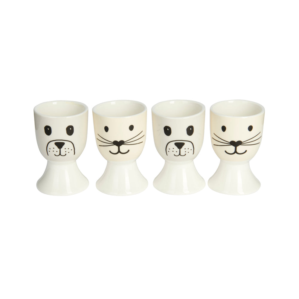 KitchenCraft Cat and Dog Egg Cup Set - Porcelain, 4 Pieces