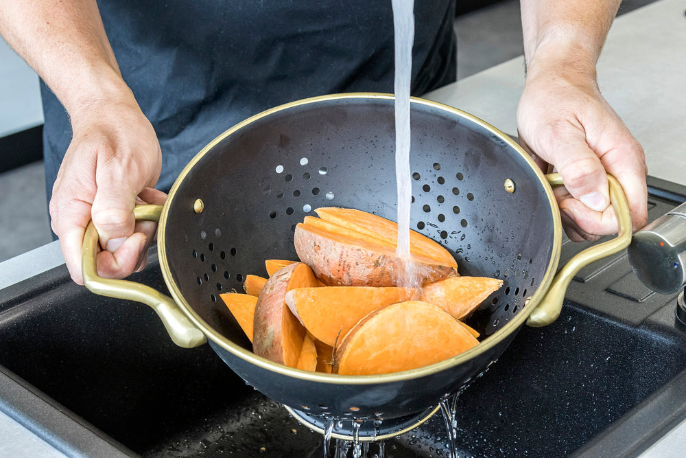MasterClass 24cm Stainless Steel Matt Black and Brass Colander