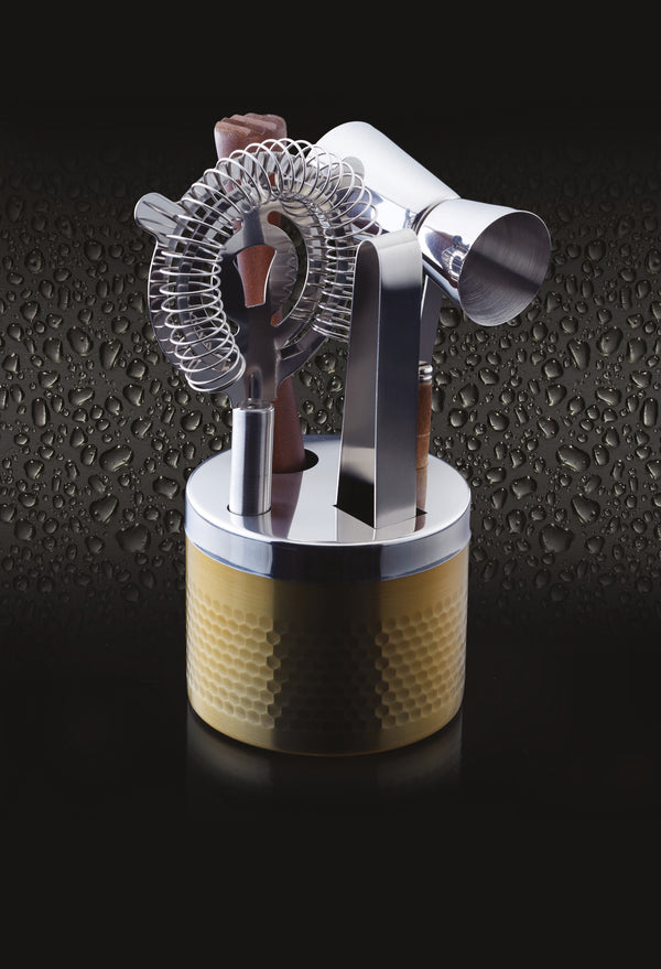 BarCraft Five Piece Hammered Brass Finish Cocktail Tool Set image 6