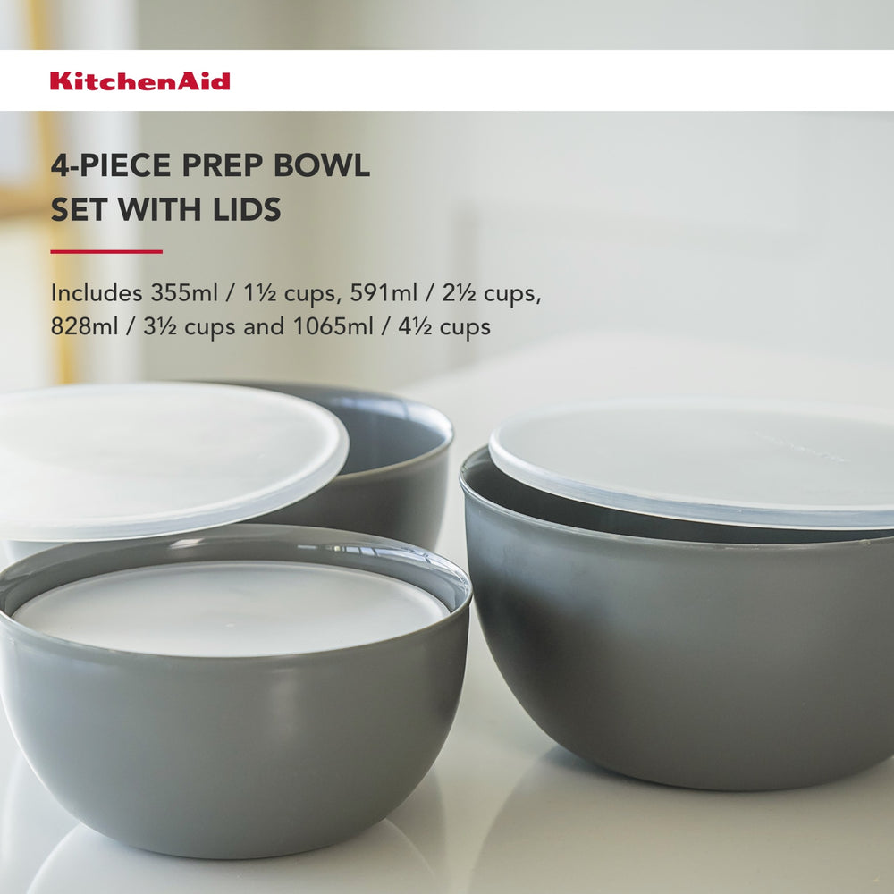 KitchenAid 4pc Meal Prep Bowls Set with Lids - Charcoal Grey