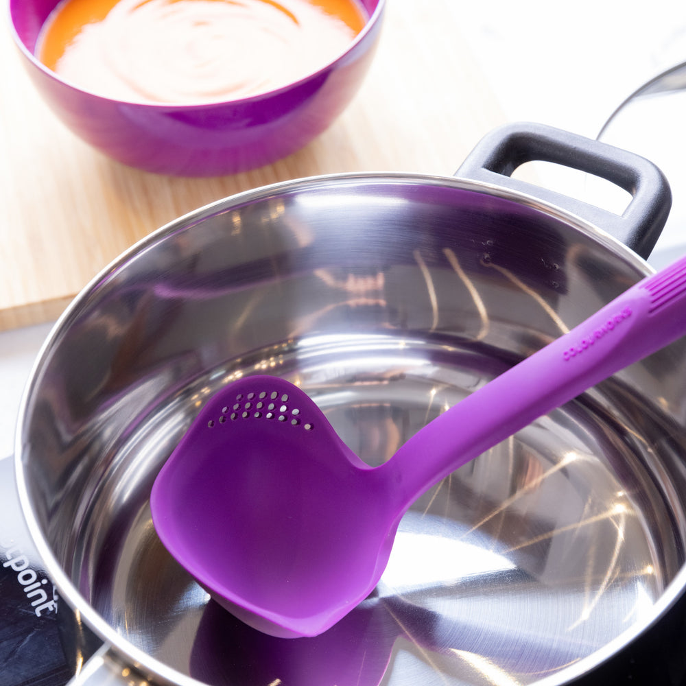 Colourworks Purple Silicone Ladle with Pouring Spout and Straining Holes