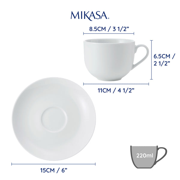 Mikasa Chalk Porcelain Teacup and Saucer Set, Set of 2, 220ml, White image 7
