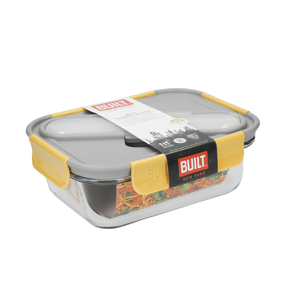 Built Stylist Glass 900ml Lunch Box with Cutlery