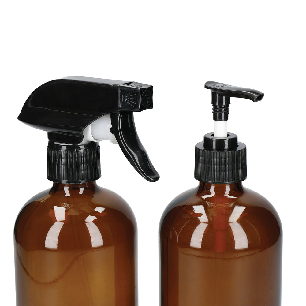 KitchenCraft Living Nostalgia Pump &Spray Bottle Set, Glass, Amber
