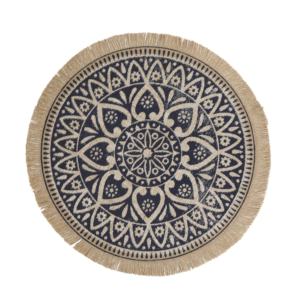 Creative Tops Set of 4 Jute Placemats with Mandala Design, Natural Printed Hessian - Blue