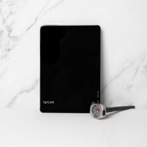 2pc Kitchen Tools Set including Black Glass Digital Kitchen Scales 5kg and Stainless Steel Instant Read Probe Thermometer image 2