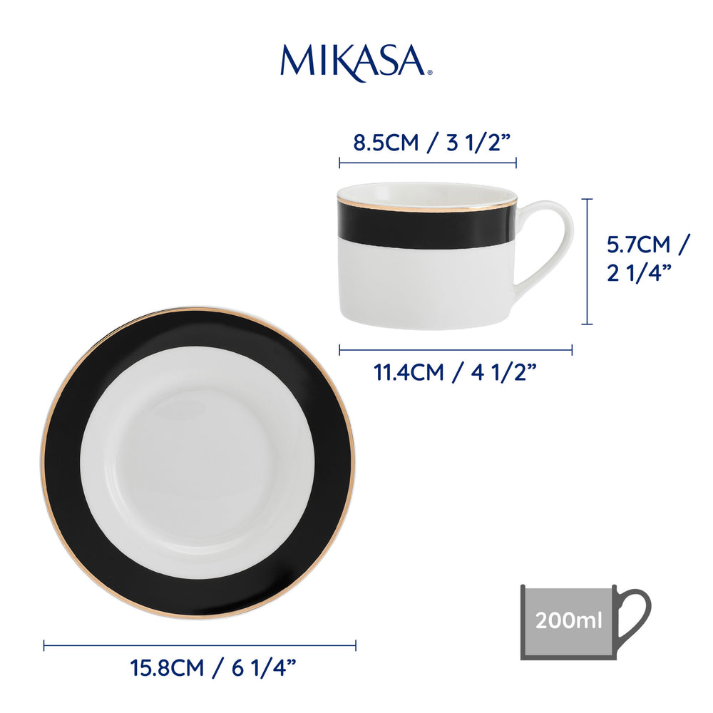 Mikasa Luxe Deco China Tea Cups and Saucers, Set of 2, 200ml