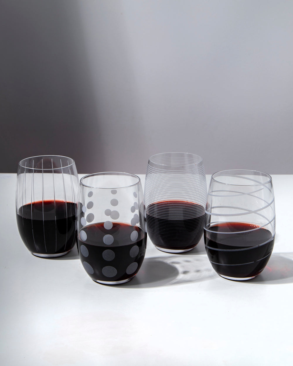 Mikasa 'Cheers' Set of 4 Etched Crystal Stemless Wine Glasses