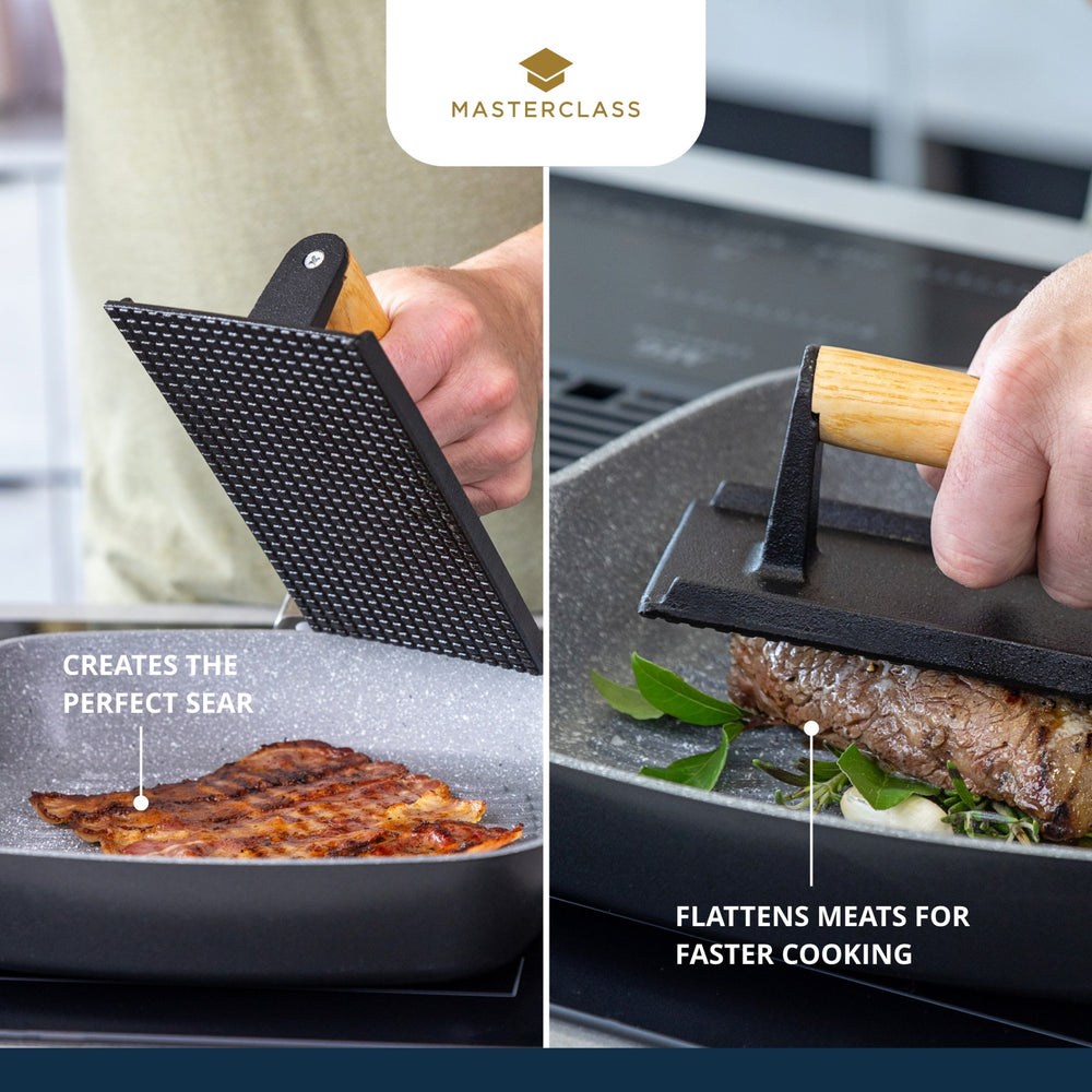 MasterClass Cast Iron Grill Press with Wooden Handle CookServeEnjoy