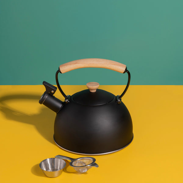 La Cafetière Tea-Making Set with Black Stainless Steel Whistling Kettle, 1.6L, Tea Strainer and Drip Bowl image 2