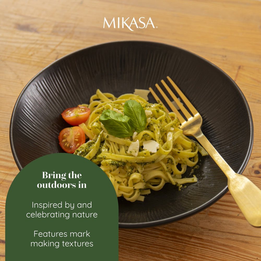 Mikasa Jardin Midnight 4-Piece Stoneware Pasta Bowl Set, 20cm, Black