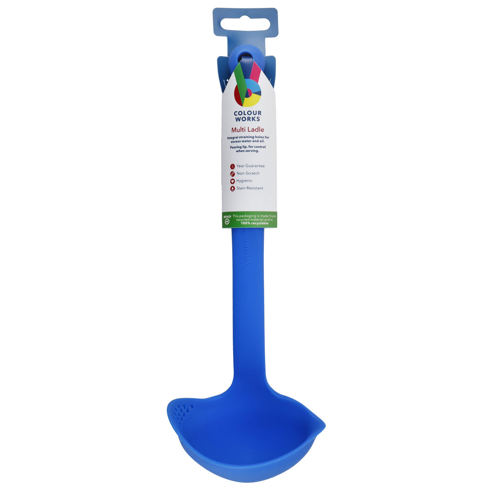 Colourworks Blue Silicone Ladle with Pouring Spout and Straining Holes