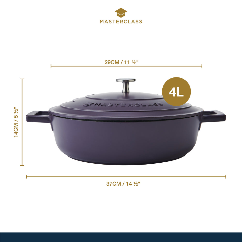 MasterClass Purple Cast Aluminium Shallow Casserole Dish, 28cm, 4L