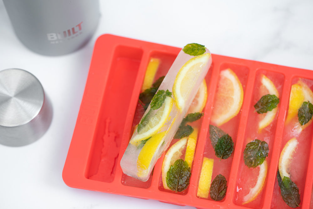 BUILT Water Bottle Ice Cube Tray, BPA Free Easy Release Flexible Silicone, Red, 19.5 x 11.5cm