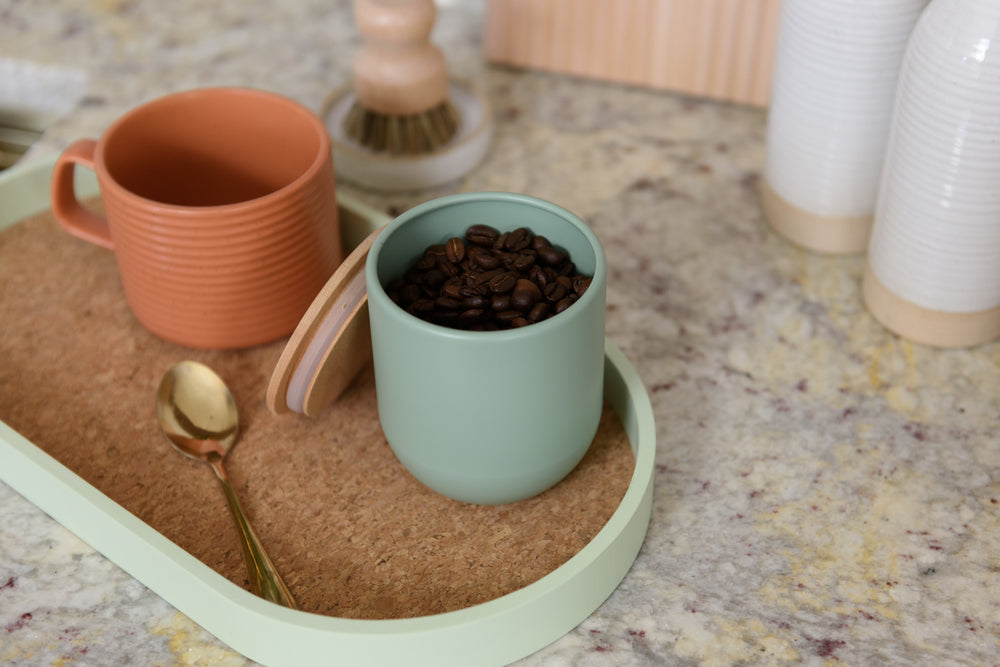 KitchenCraft Idilica Kitchen Canister with Beechwood Lid, 9 x 10cm, Green