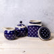 London Pottery Bundle with Sugar and Creamer Set and Ceramic Canister - Blue and White Circle