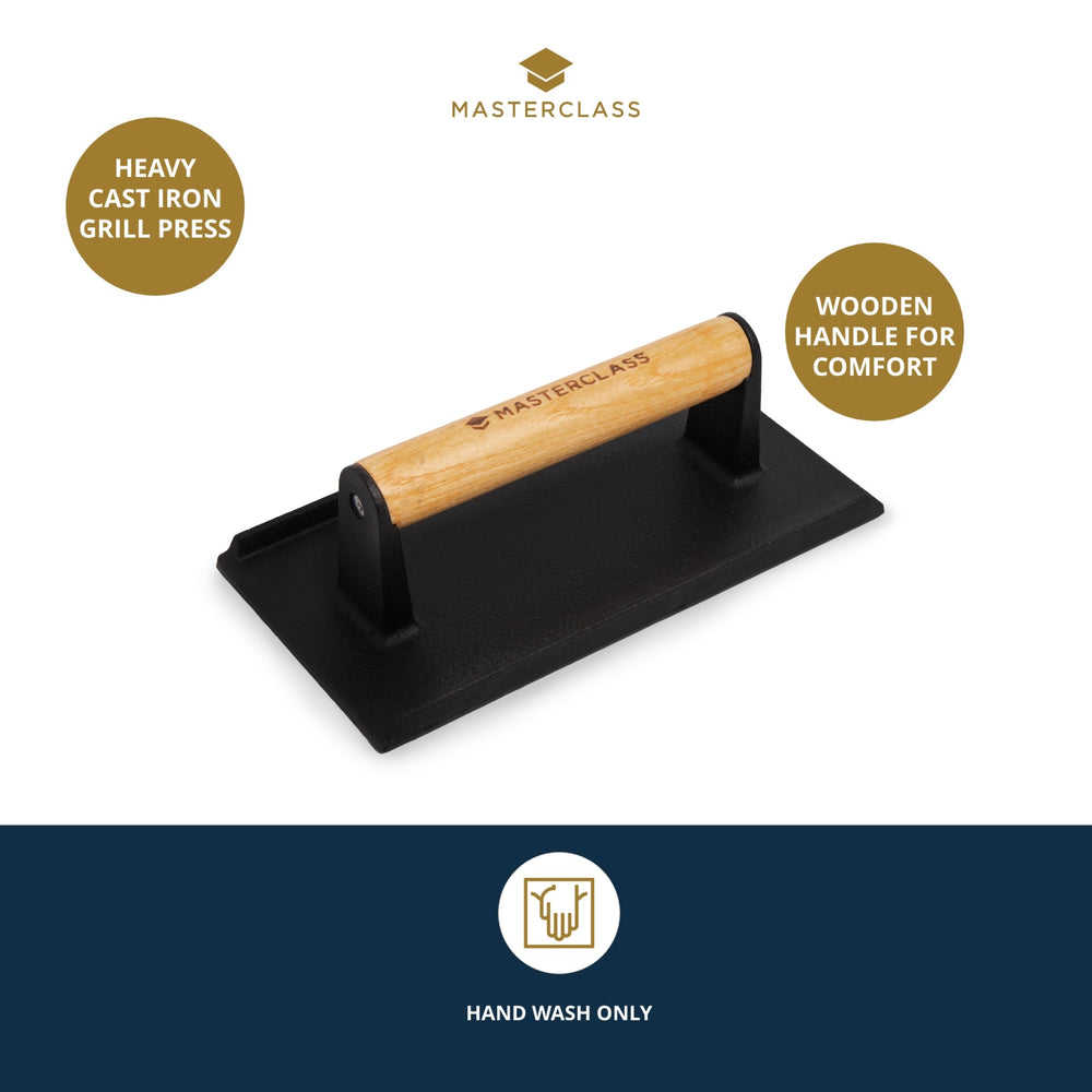 MasterClass Cast Iron Grill Press with Wooden Handle