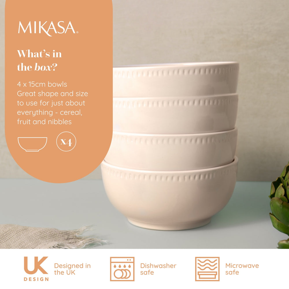Mikasa Cranborne Stoneware Cereal Bowls, Set of 4, 15cm, Cream