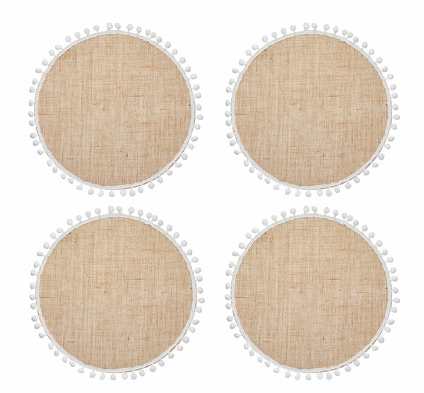 Natural Elements Set of 4 Woven Hessian Placemats with Pom Pom Decorations image 3