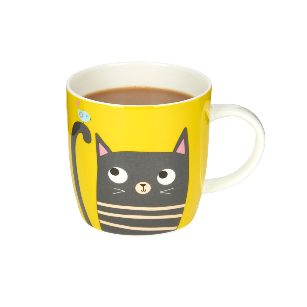 Set of 4 KitchenCraft China 425ml Cat Barrel Shaped Mugs