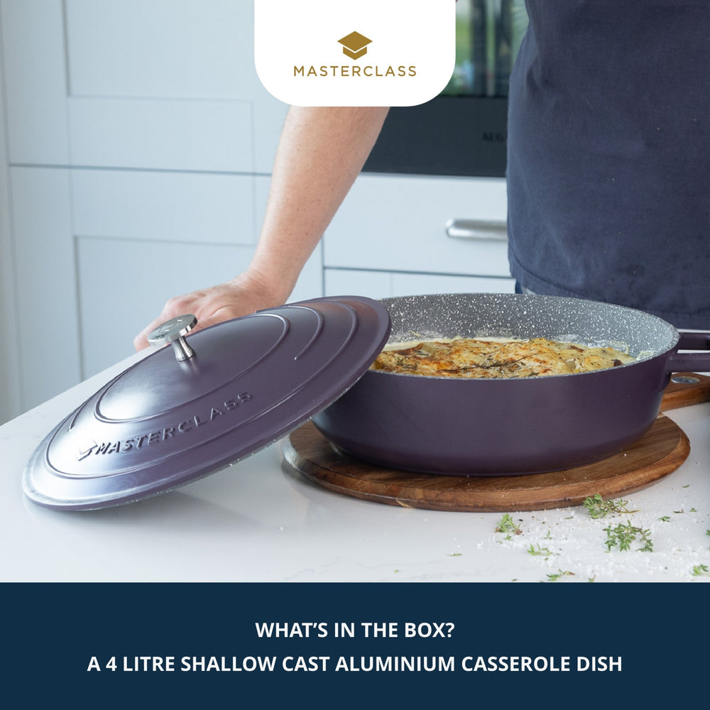 MasterClass Purple Cast Aluminium Shallow Casserole Dish, 28cm, 4L