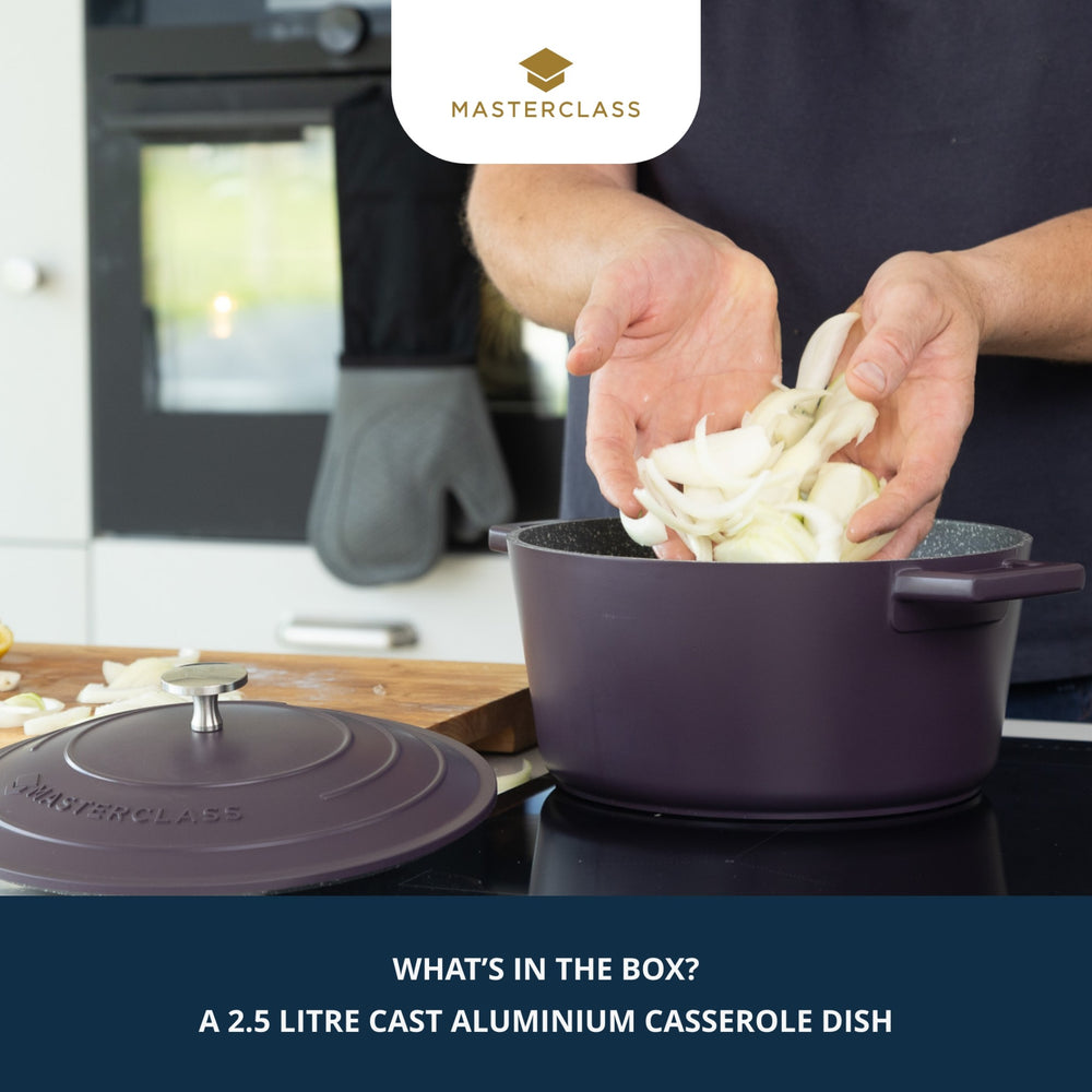 MasterClass Purple Cast Aluminium Casserole Dish, 20cm, 2.5L