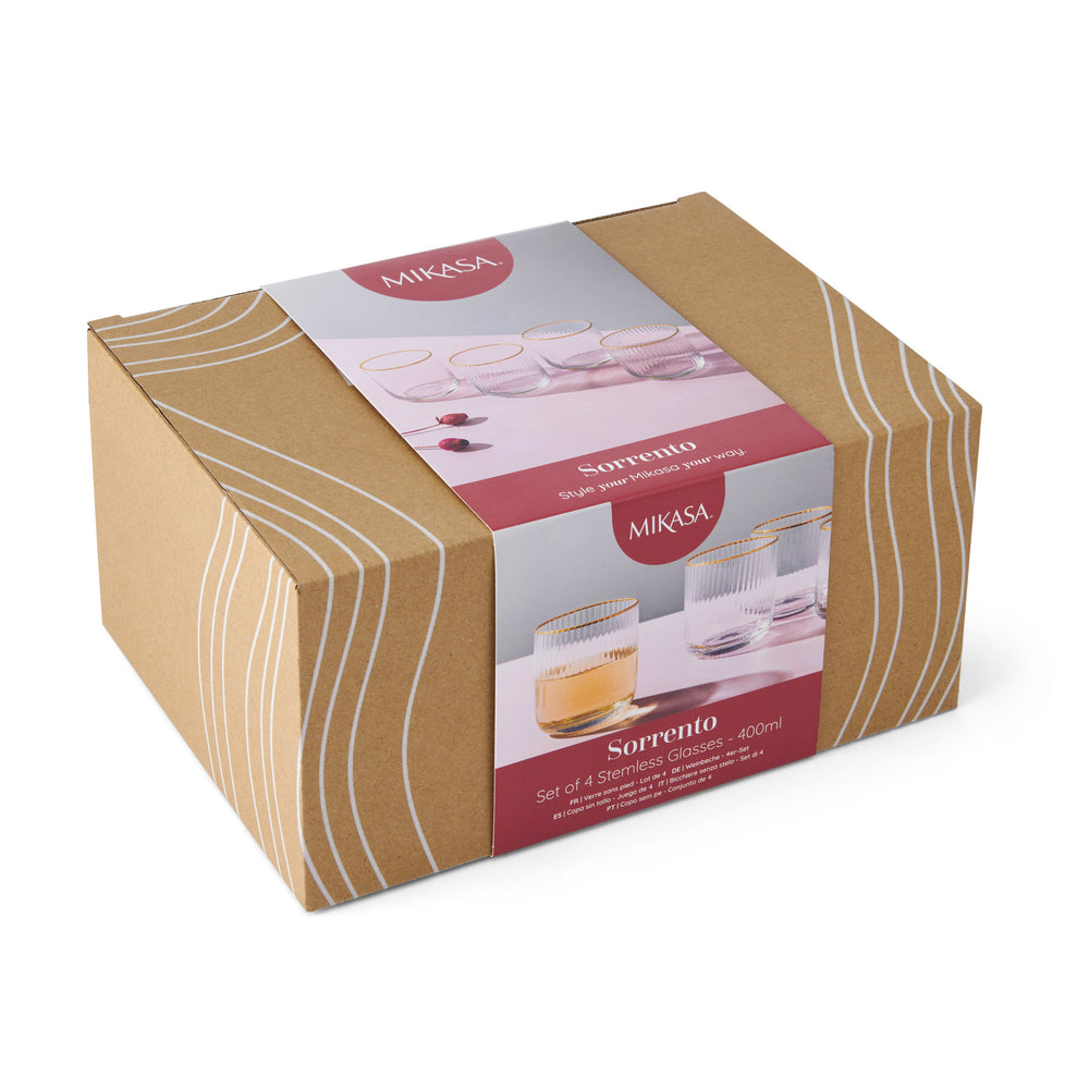 Mikasa Sorrento Ridged Crystal Tumbler Glasses, Set of 4, 400ml