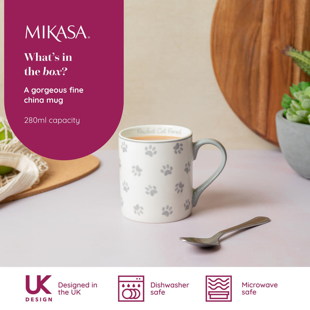 Mikasa Pawfect Cat Parent Straight-Sided Porcelain Mug, 280ml