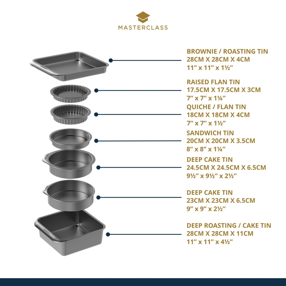MasterClass Smart Space Stacking Seven Piece Non-Stick Roasting, Baking & Pastry Set