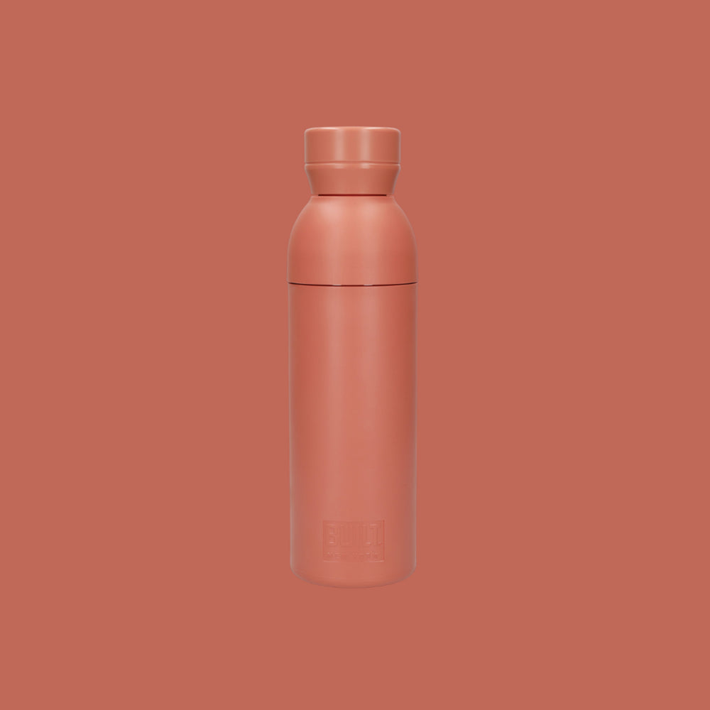 BUILT Planet Bottle, 500ml Recycled Reusable Water Bottle with Leakproof Lid - Coral Pink