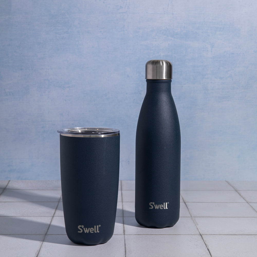 S'well 2pc Travel Cup and Bottle Set with Stainless Steel Water Bottle, 500ml and Drinks Tumbler, 530ml, Azurite
