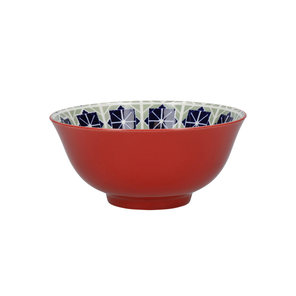 KitchenCraft Set of 4 Patterned Cereal Bowls in Gift Box, Ceramic - 'World of Flavours' Designs