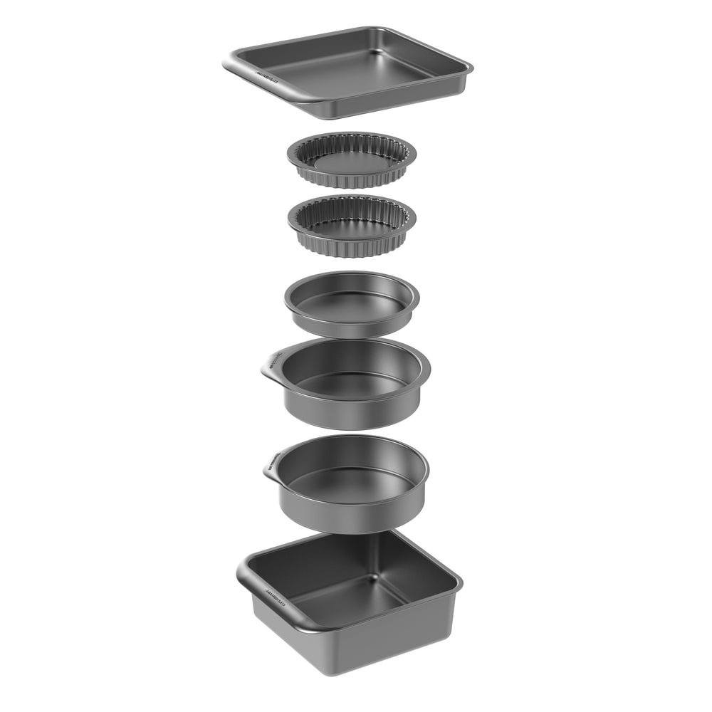 MasterClass Set of GIft-Boxed Smart Space Stacking Non-Stick Cake Baking Set 7 Piece, Smart Space Non-Stick Saucepan Set