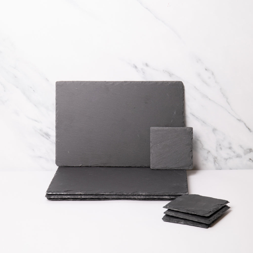 8pc Placemat and Coaster Set with 4x Black Slate Placemats and 4x Coasters