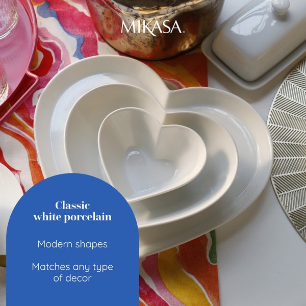 Mikasa Chalk Large Heart Porcelain Serving Bowl, 21cm, White image 10