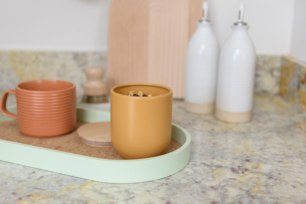 Idilica 3pc Set of Yellow Kitchen Canisters with Beechwood Lid