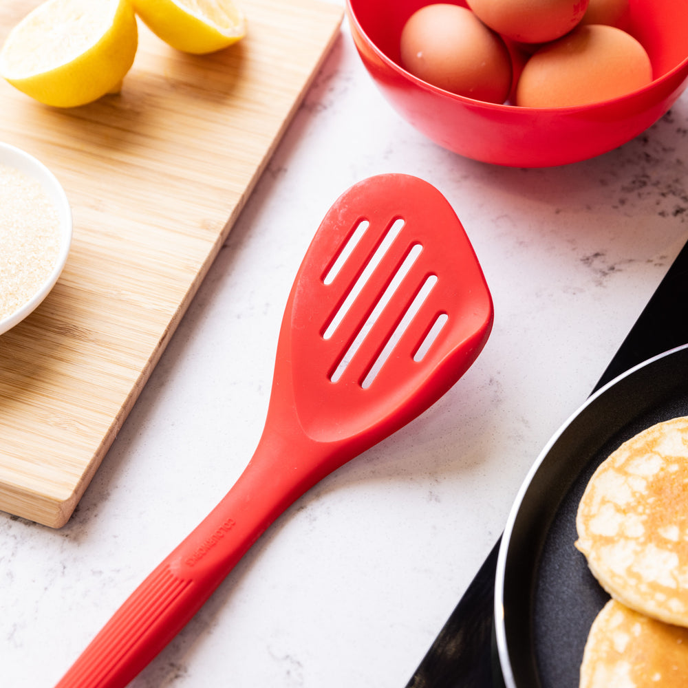 Colourworks Red Silicone Fish Slice with Raised Edge, Slotted Design