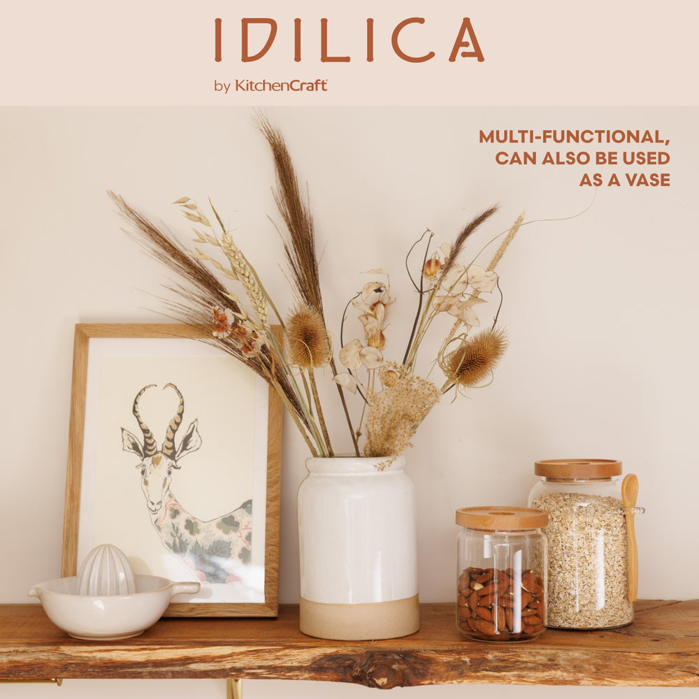 KitchenCraft Idilica Stoneware Utensil Holder, Cream