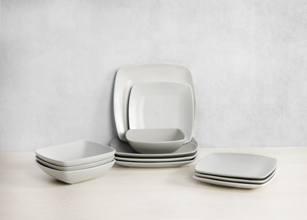 Creative Tops Raven Grey 12 Piece Dinner Set, Square, Ceramic, Service for 4