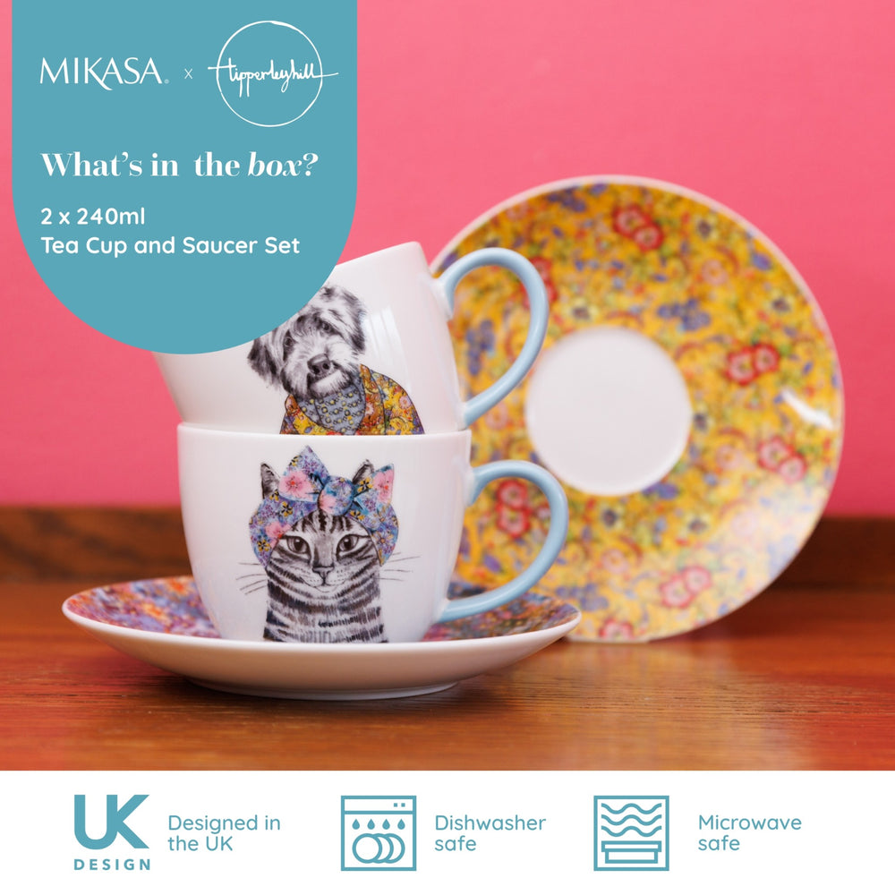 Mikasa x Tipperleyhill Teacups and Saucers, Set of 2, 240ml